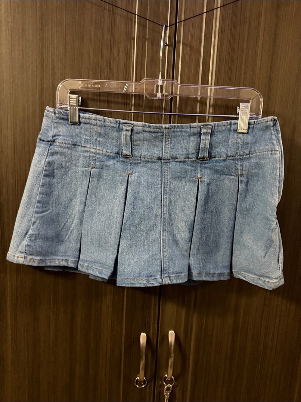 Fashion Nova Light Blue Pleated Denim Mini Skirt‎